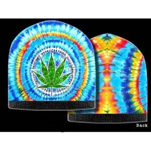 New Pot Leaf Beanie Adult Hat Tie Dye Winter Soft Marijuana Smoke Weed Cannabis